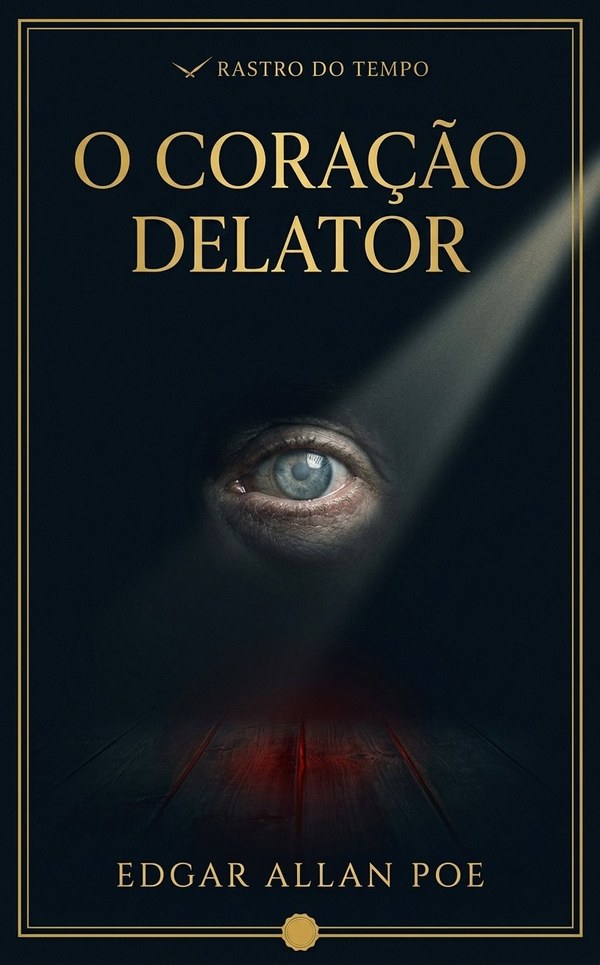 Capa do livro O Coração Delator, de Edgar Allan Poe — fundo negro com um olho iluminado por um facho de luz.