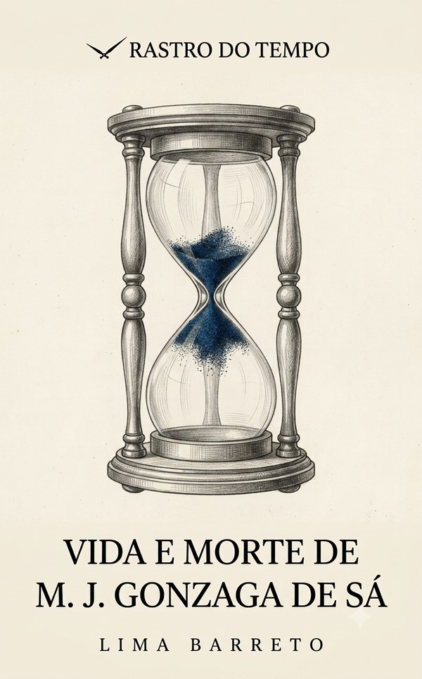 Capa do livro Vida e Morte de M. J. Gonzaga de Sá, de Lima Barreto — fundo creme com ilustração a lápis de uma ampulheta.